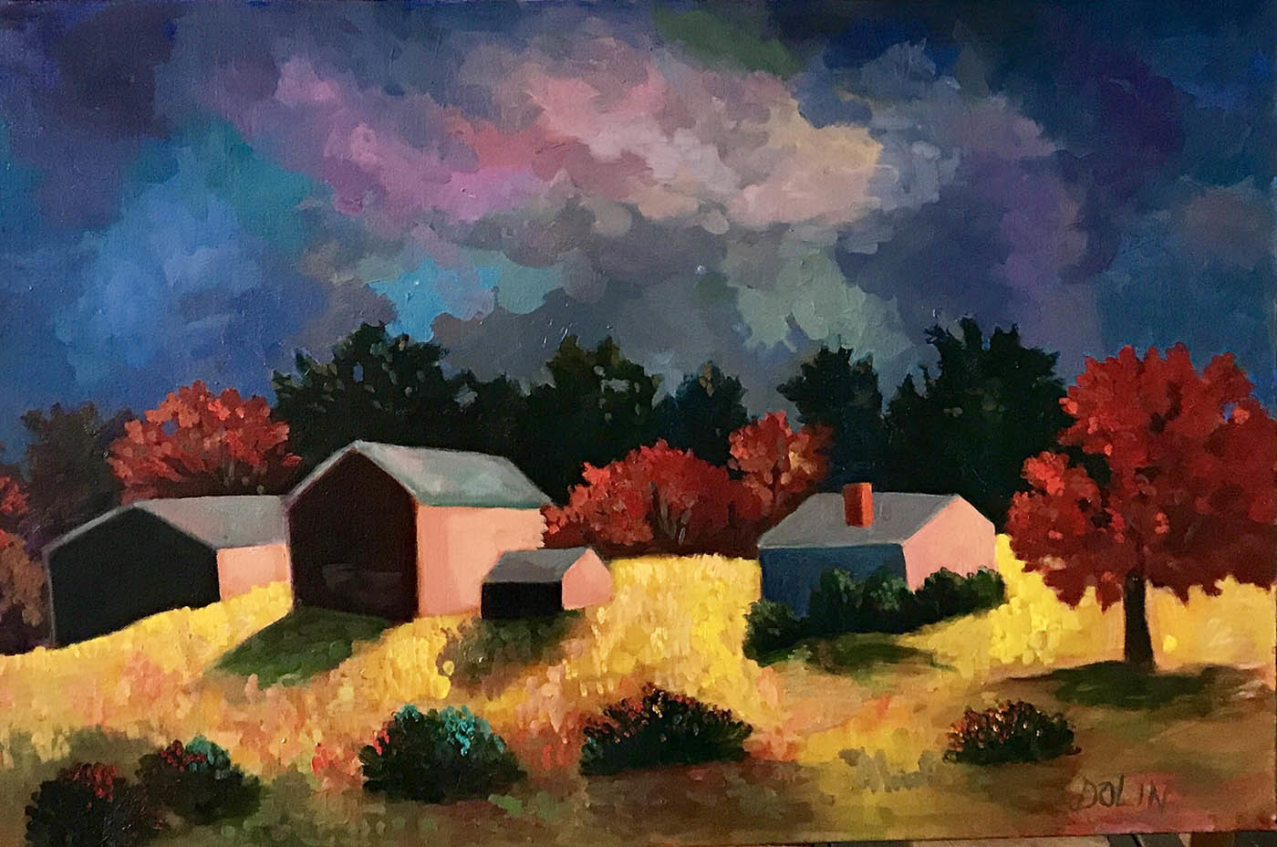 houses in a yellow field